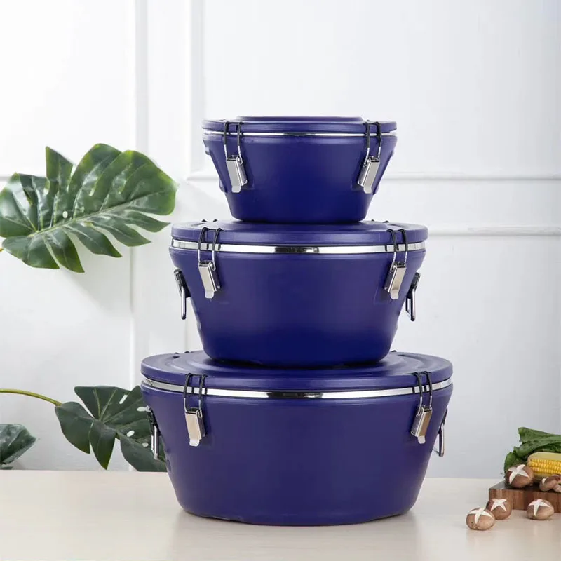 
High Quality Big Capacity Double Wall Stainless Steel 3 Pcs Keep Cold Insulated Food Warmer Storage Casserole 