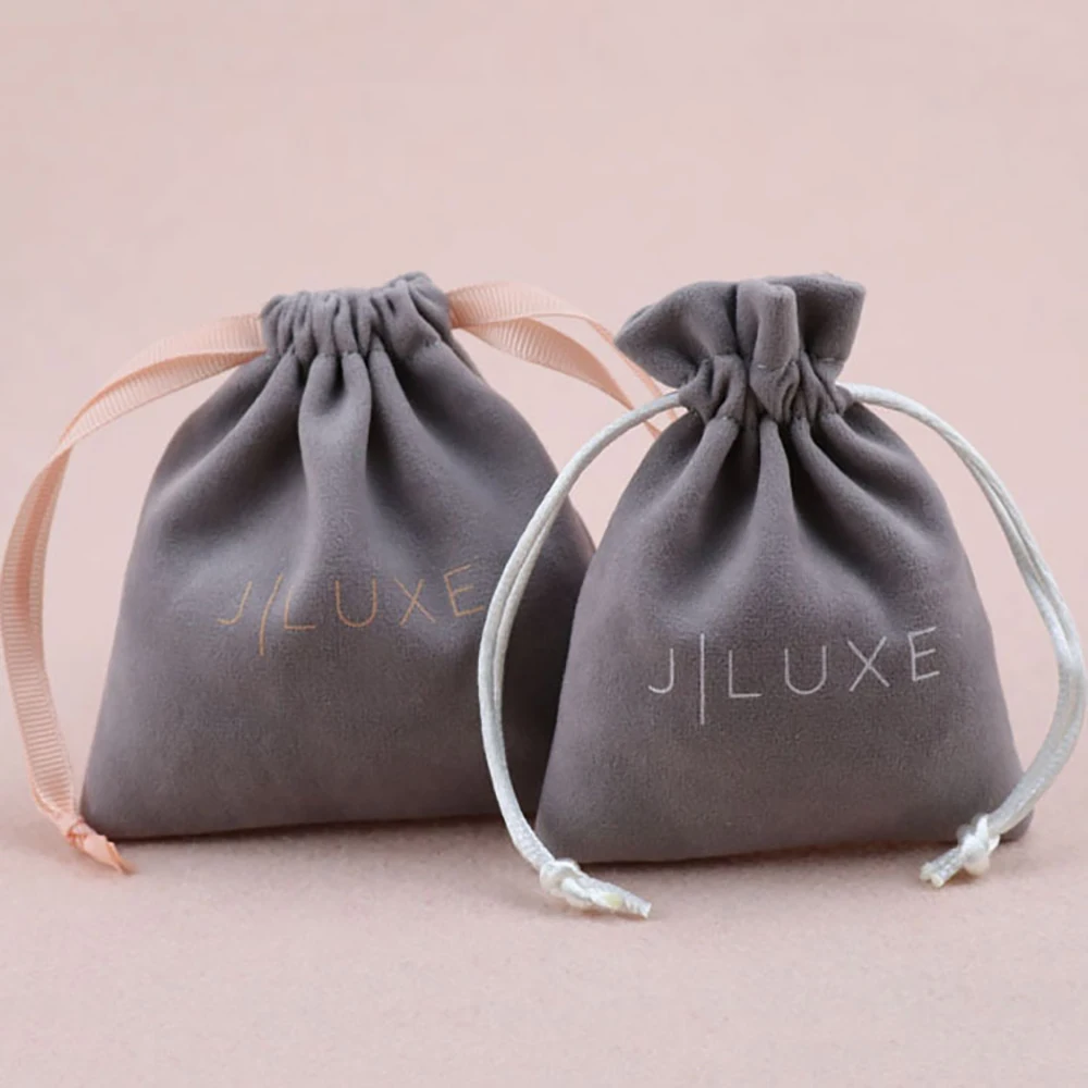 Jewelry Pouch Bag Sale Online Custom Embossed Logo Printed Velvet Drawstring Bag