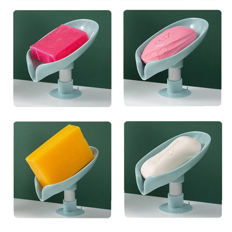 Suction Cup Soap Dish Box For Bathroom Shower Soap Holder with Drain Portable Leaf Shape Toilet Laundry Soap Rack Tray For Basin