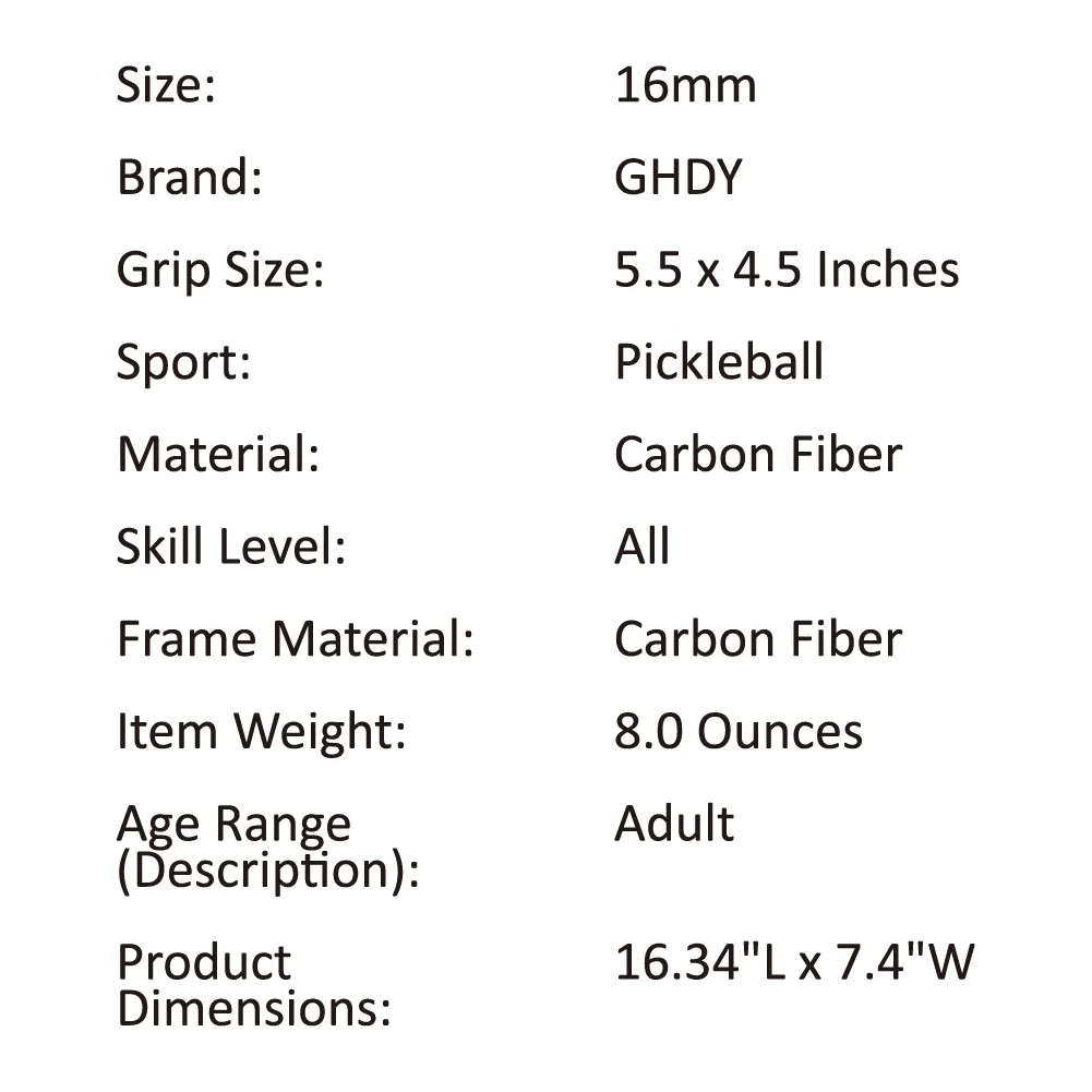 A011 GHDY black Textured Carbon Grip Surface Technology Maximum Spin and Control Polypropylene Honeycomb Core Pickleball paddle