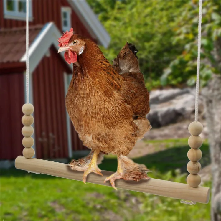 Chicken Swing ,Toy for Coop (Round Bar) Natural Safe Large Wood Perch Ladder for Poultry Run Rooster Hens Chicks Pet Parrots