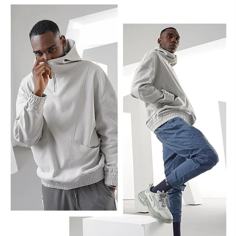 Men  quality silk lined pull over fitness blank streetwear long sleeve white men gentleman jack zipper satin oversized hoodie