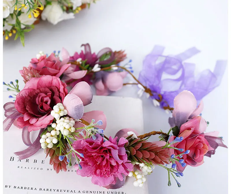 Artificial Handcrafts Flower Crown Bridal Headband Wedding Hair Accessories Floral Wreath Boho Garland