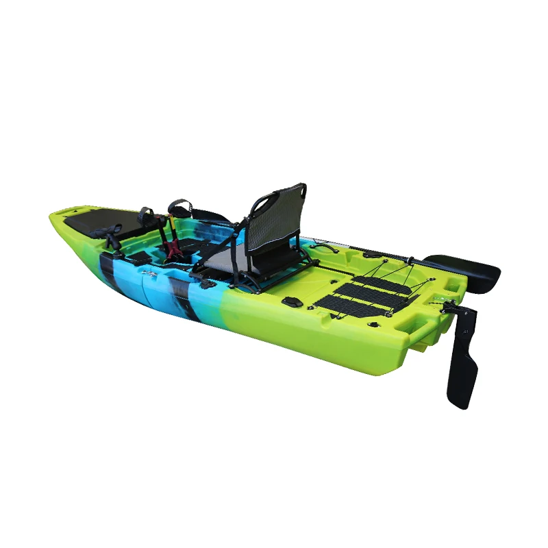 14FT Modular Hard Plastic Kayak with Double Pedal Drive System 1-Person Sit-On-Top Design Single Paddler Ocean Waters Fishing