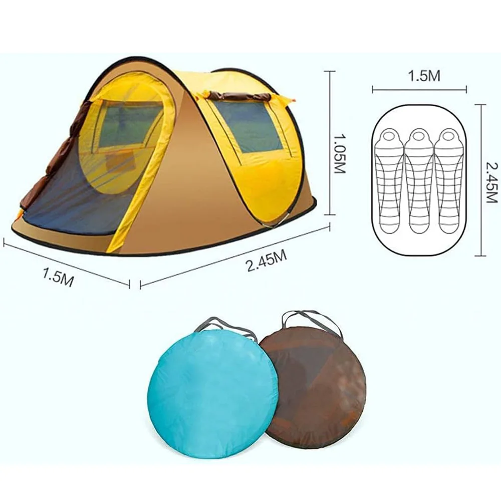 Automatic waterproof Pop-Up Outdoor Camping Tent Quick Opening Beach tent Boat Tent for 3-4 People with Straight Bracing Type