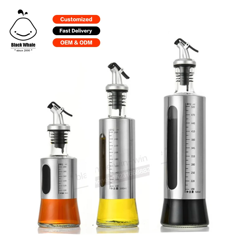 Wholesale 500ml Glass Olive kitchen sauce cooking Oil Dispenser Bottles With Stainless Steel Coating oil Vinegar bottle