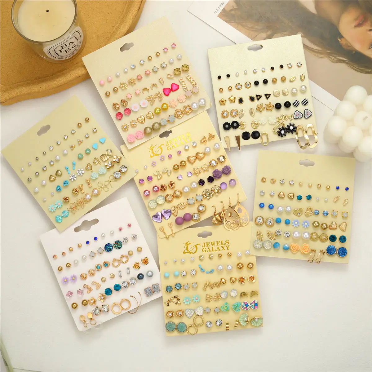 Best Seller New Design Gold-plated Fashionable Jewelry 30-pcs Stud Sets Various Styles Flower Stars Shaped Earring Set for Women