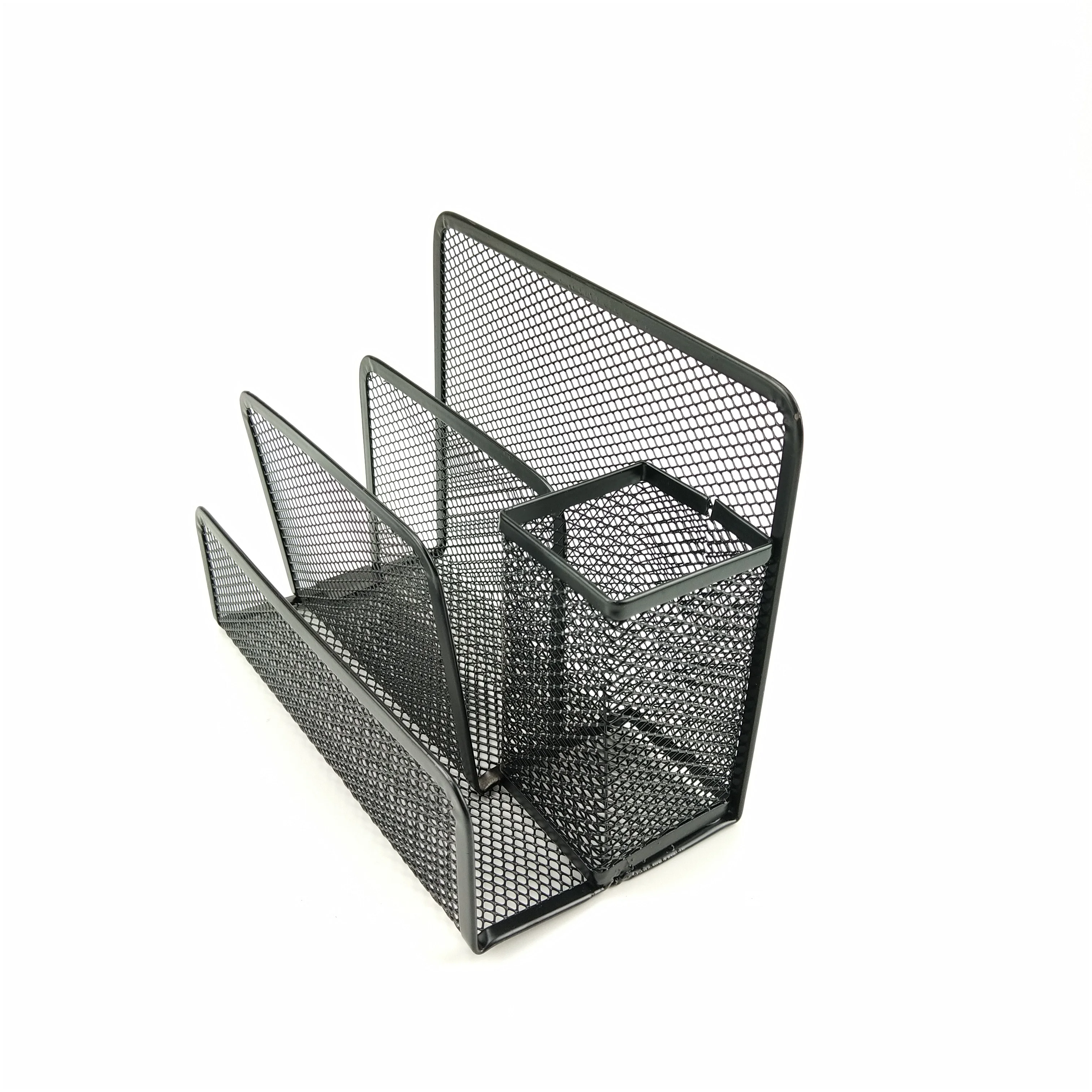 Black Metal Mesh Letter Holder Letter Sorter Storage Office Accessories Desk Organizer Office Supply Mail Holder with Pen Holder