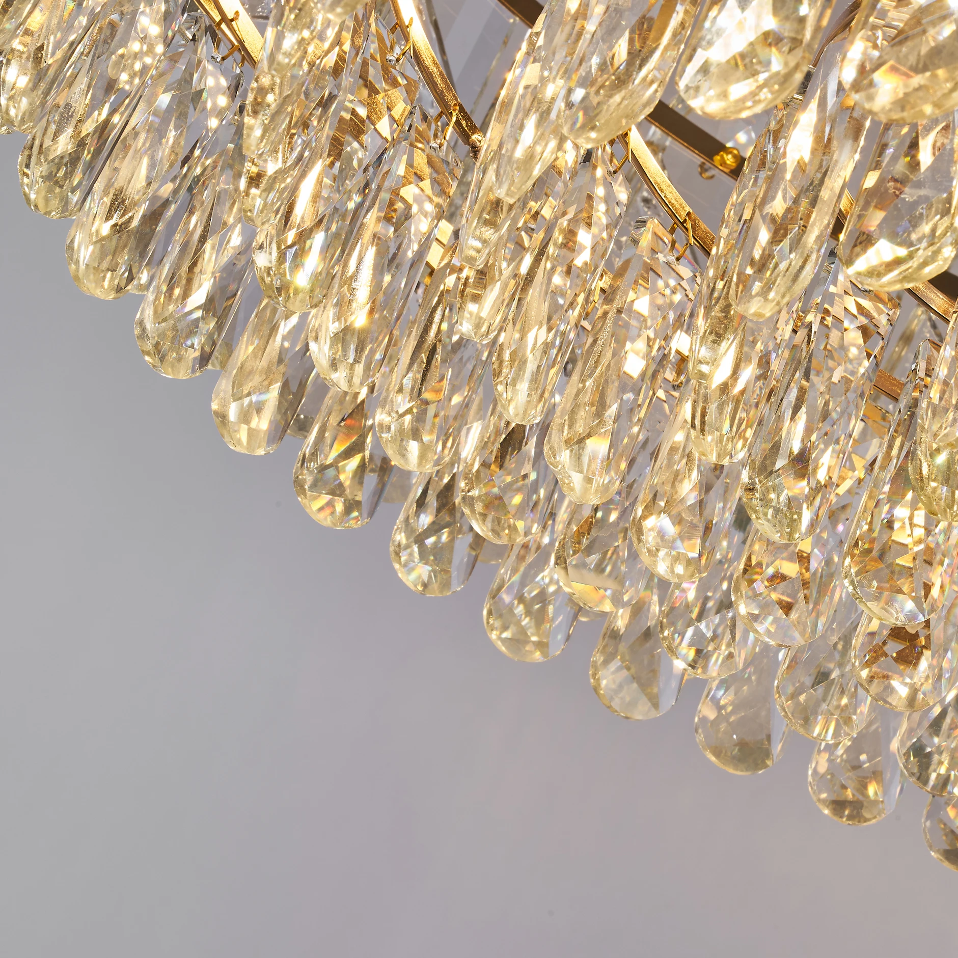 Light Color Yellow Dining Table Large Crystal Ceiling Chandelier