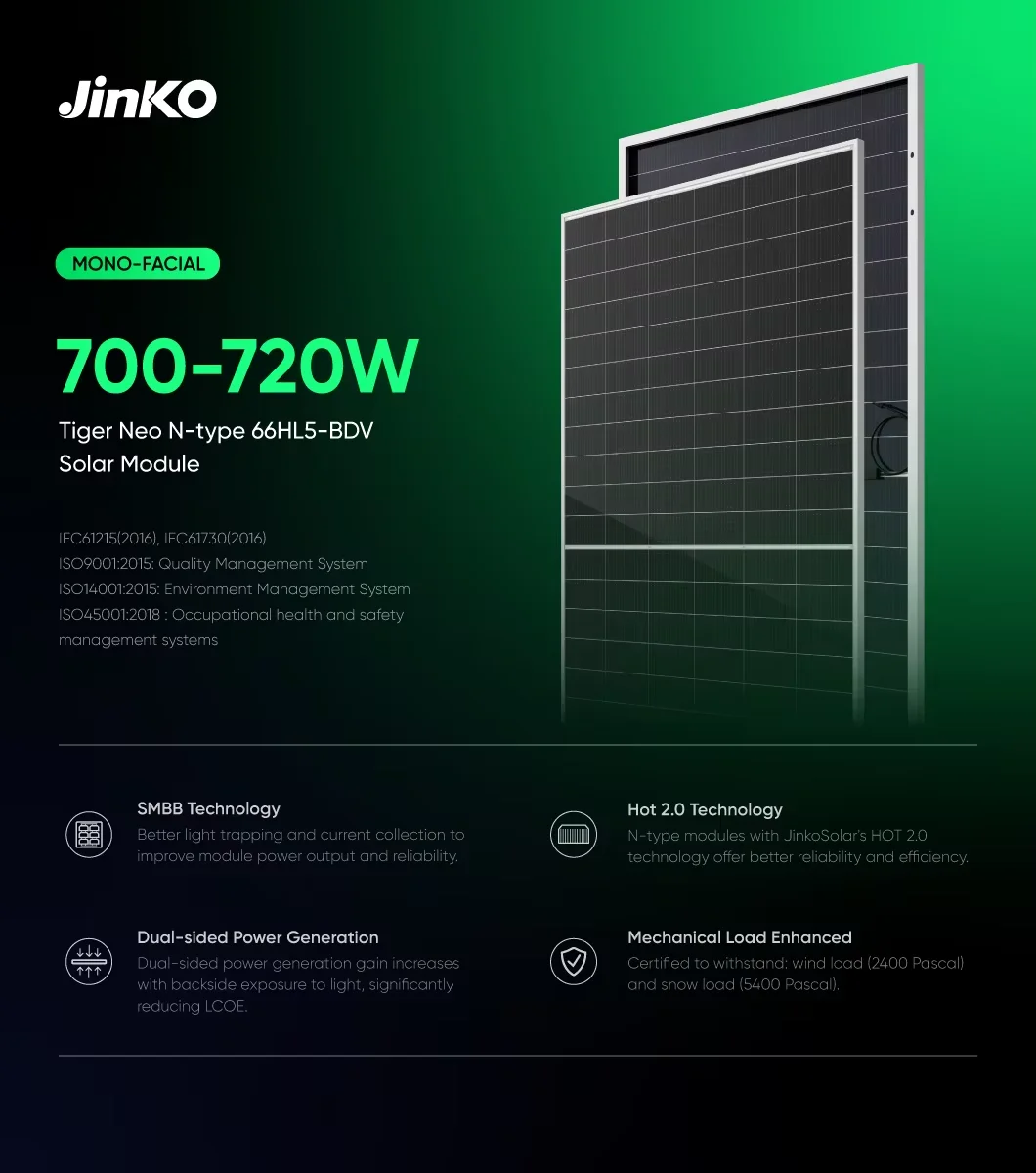 Панель солнечных батарей Jinko монокристаллическая Pv 695 Вт 720 Tiger Neo 700 705 710 715 солнечные панели для систем