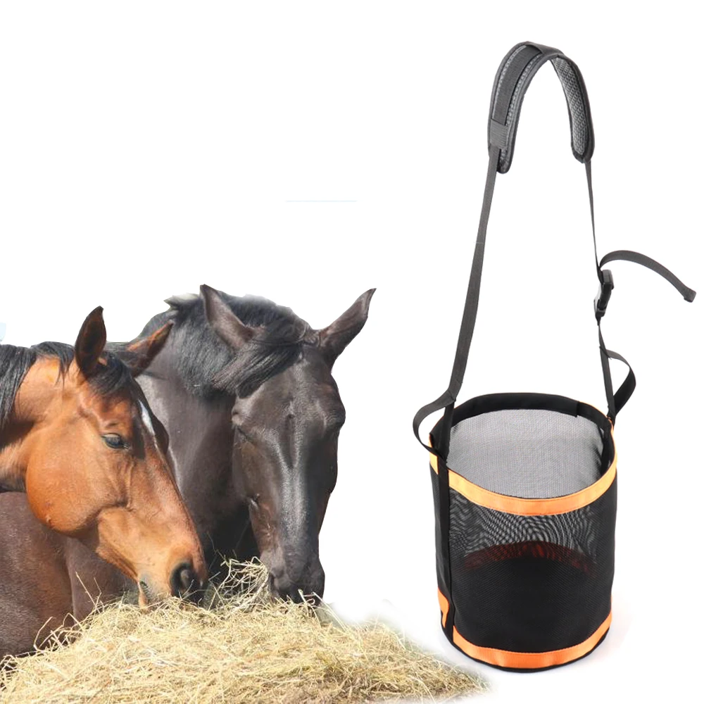 Horse Feed Bag Heavy Duty Nylon Mesh Grain Feed Bag Adjustable Breathable Feed Rite Bag