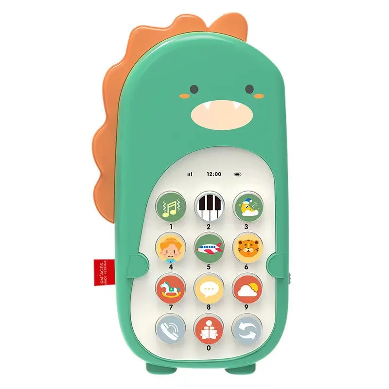 Touch Training Toys Baby Dinosaur Cell Phone Toy with Teething Glue, Music & Story & Vibration Modes, 2 Gears Volume