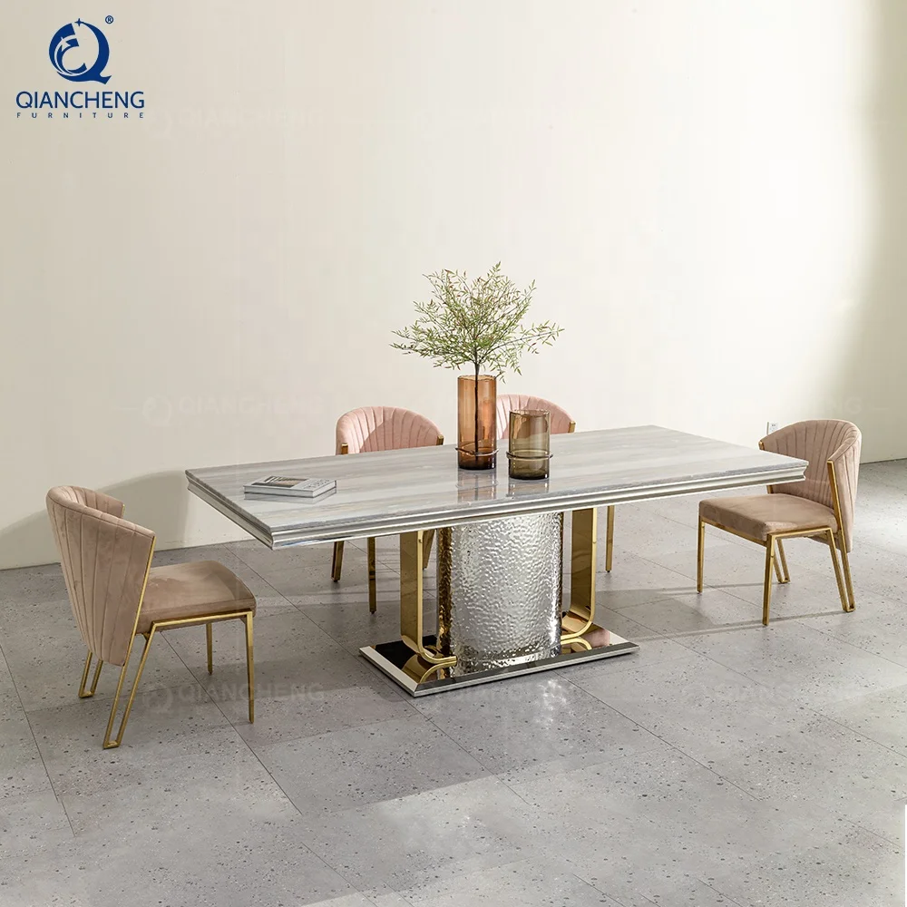 QIANCHENG foshan factory mordic modern 4 6 8 12 seat marble stone dining eettafel esstisch luxury dinning table furniture