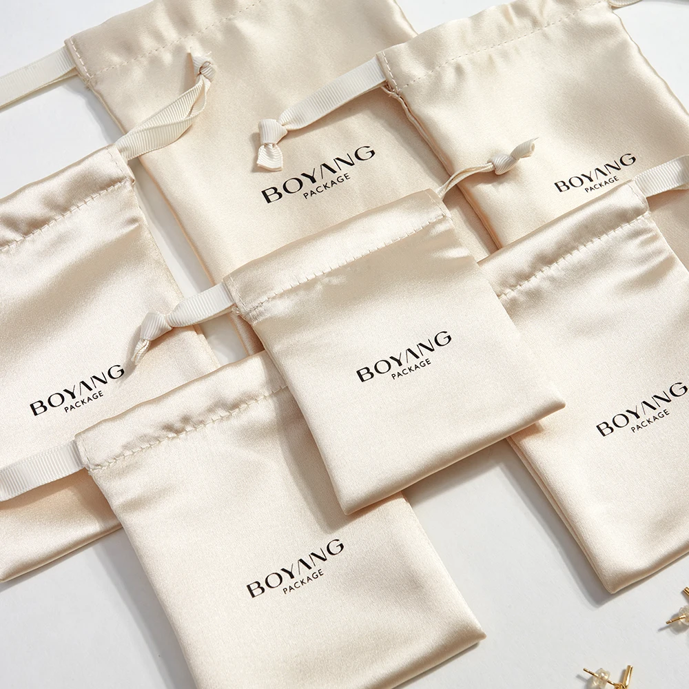 Boyang Custom Small Luxury Earring Ring Packaging Drawstring Satin Bag Pouch Jewelry