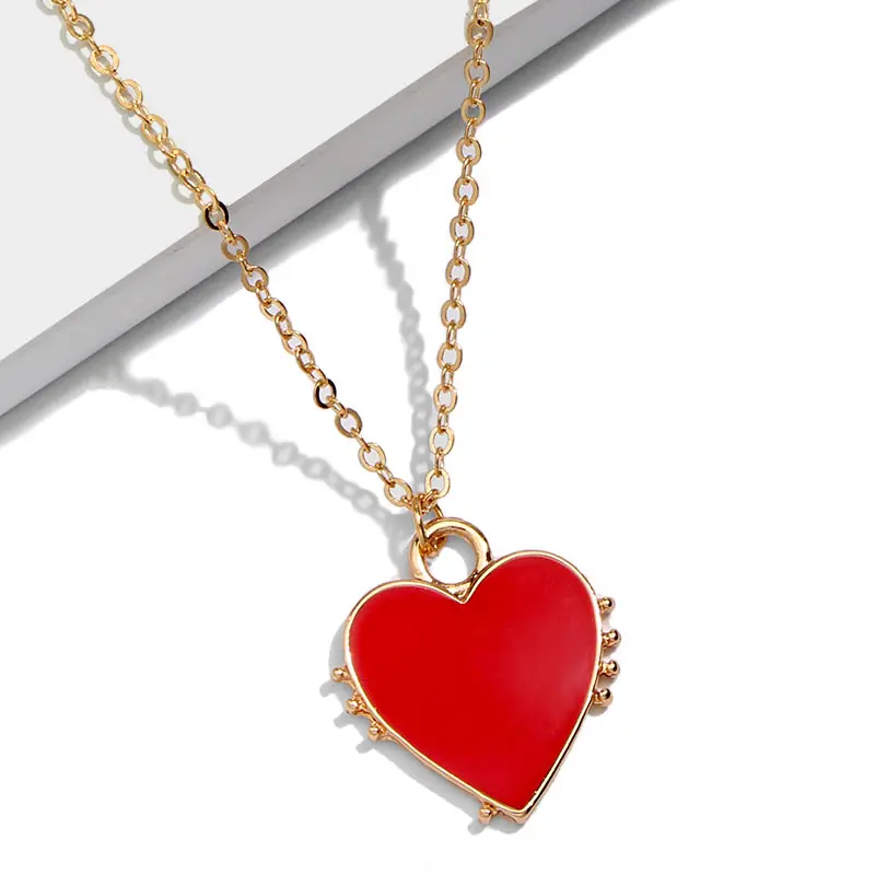 
Korea Sweet Romantic Jewelry Gift For Women Simple Heart Geometric Metal Chain Necklace Red Big Love Heart Pendant Necklace 