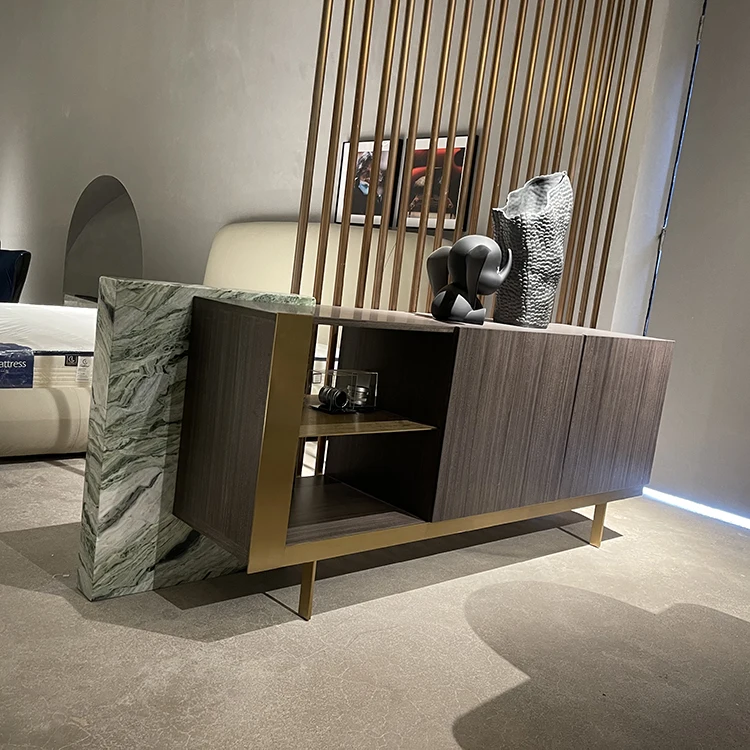 Dining Room Furniture Wooden Stainless Steel Buffet Table Cabinets Modern Luxury Marble Dining Sideboard