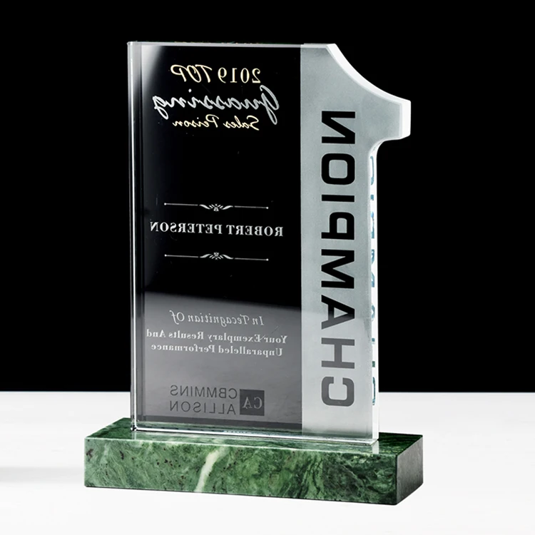 
Number 1 one shaped plaque Crystal Award trophies with marble base 