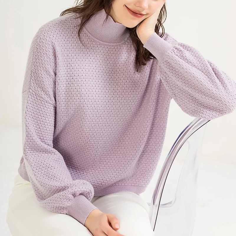 High Quality RWS GOTS GRS Cashmere Jumper Knitted Sweaters Turtleneck Long Sleeve Pullover Knit Sweater Women