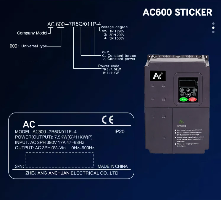Anchuan 3 Phase Pump Inverter 7.5Kw 220V Converter Frequency Converter 60hz 50hz Price