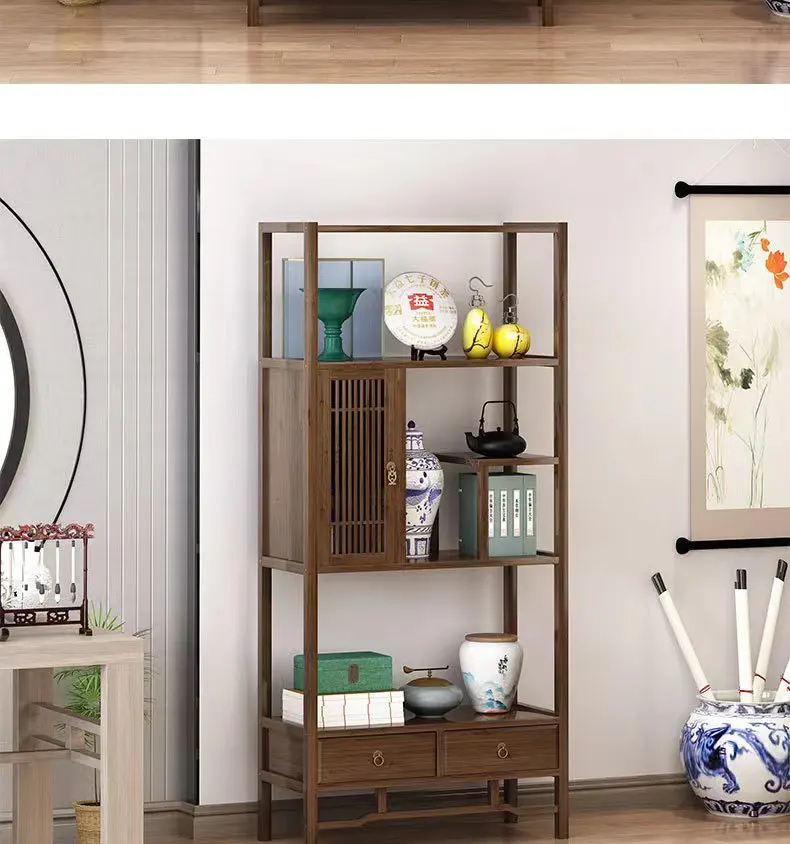 Antique Duobao Pavilion Tea Shelf Storage Cabinet New Chinese Style Bogu Shelf Solid Wood Display Ornament Bamboo Design