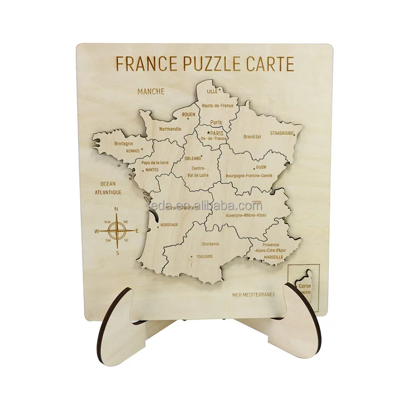 3d wood puzzle map wooden France map