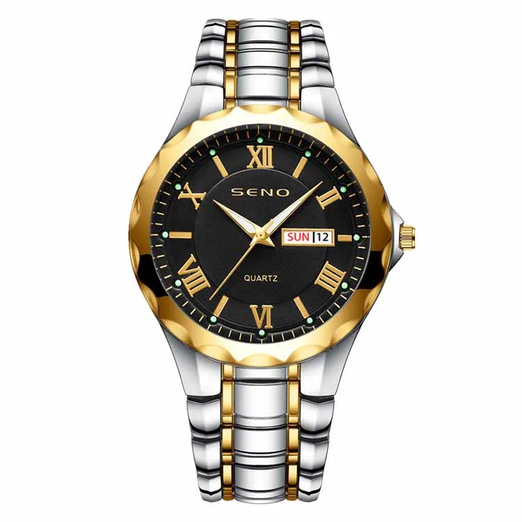 SENO S025 popular Chinese man quartz watch low price steel strap waterproofing date display free shipping business watch set