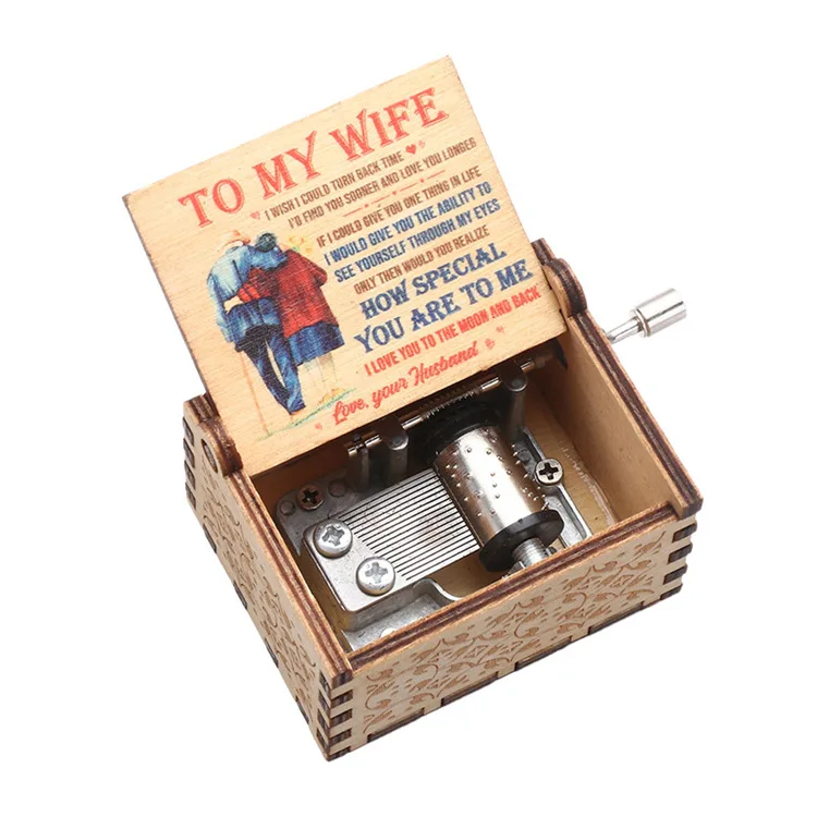 Customize Wooden music box color printing wooden hand crank music box music box Gift for Wife Kids