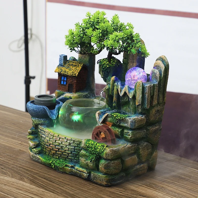 Wholesale Tabletop Water Fountain Indoor Waterfalls Fountains with Colored LED Light Decorative Feng Shui Tabletop Fountain