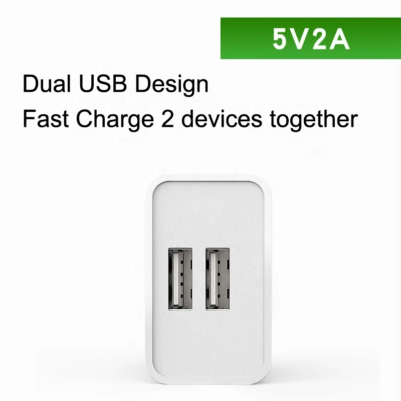 
EU plug CE Rohs certificated portable dual USB ports 5v 2a wall charger for mobile phones 