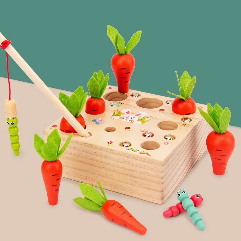 Magnetic wood toy Carrots Harvest Shape Size Sorting Developmental Educational Gift for kids