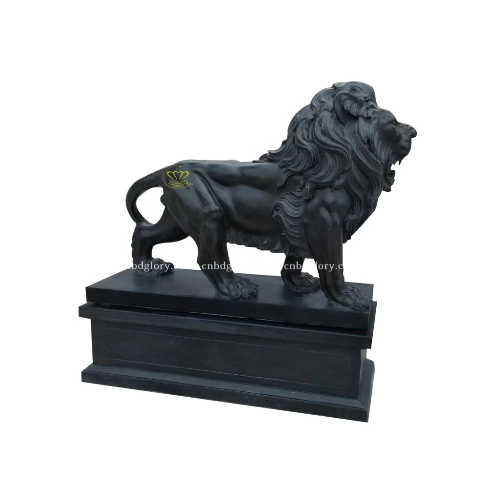 Лучшие продажи резьба по камню новый продукт черный мрамор лев статуя
