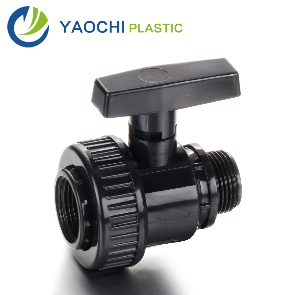 3/4 inch Black PVC thread male and female single union ball valve