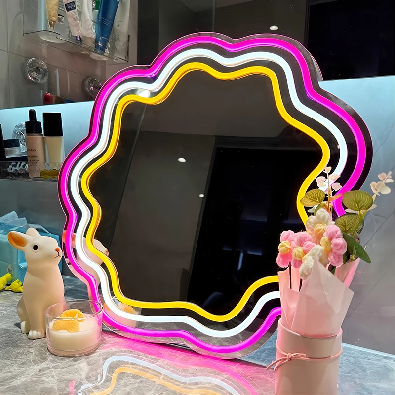 Hot Sale Custom Wall Decor Mirror Neon Sign 25*25cm Cute LED 5V USB Neon Sign With PVC Board
