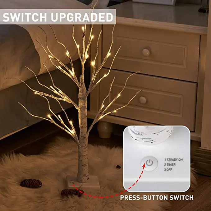 24LT Lighted Birch Tree Battery Powered Timer Warm White LED Artificial Branch Tree for Home Party Festival Wedding Decor