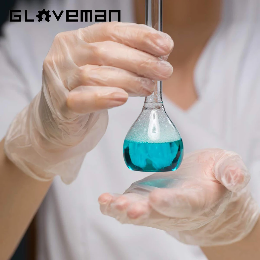 GLOVEMAN 100pcs boxes Clear laborratory examination food household disposable powder free PVC vinyl gloves