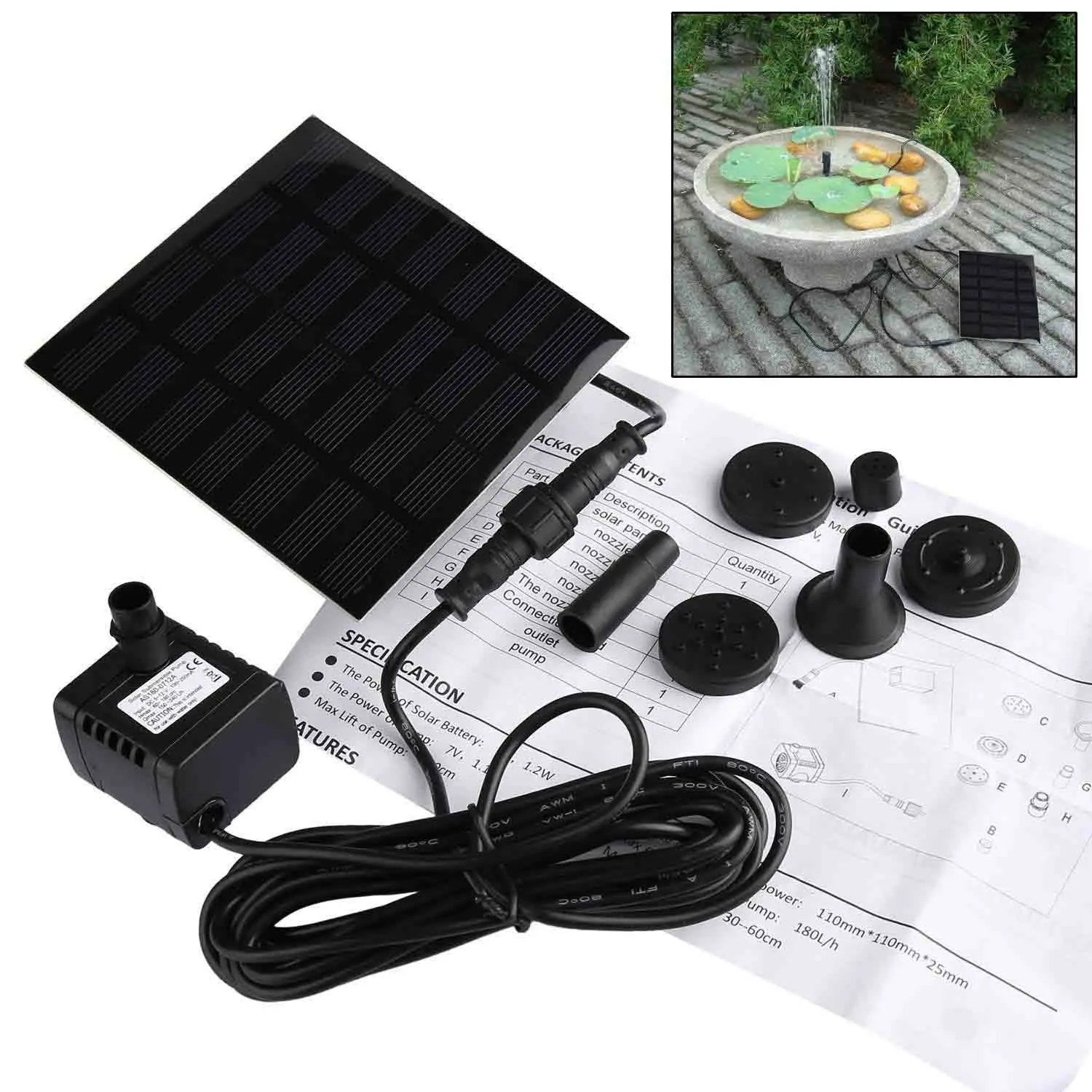 Waterfall Solar Powered Floating Pool Mini Bird Bath Feature Fountain Outdoor Water Pump Solar Water Fountain