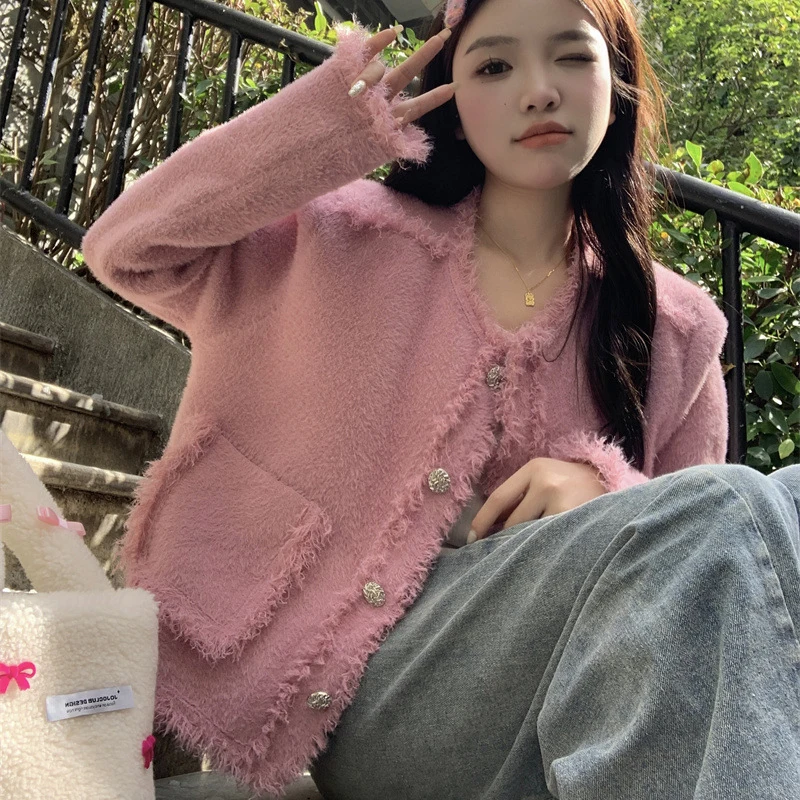 2024 Spring new arrival long sleeve cardigan tassel cable knit  crew neck women sweater coat