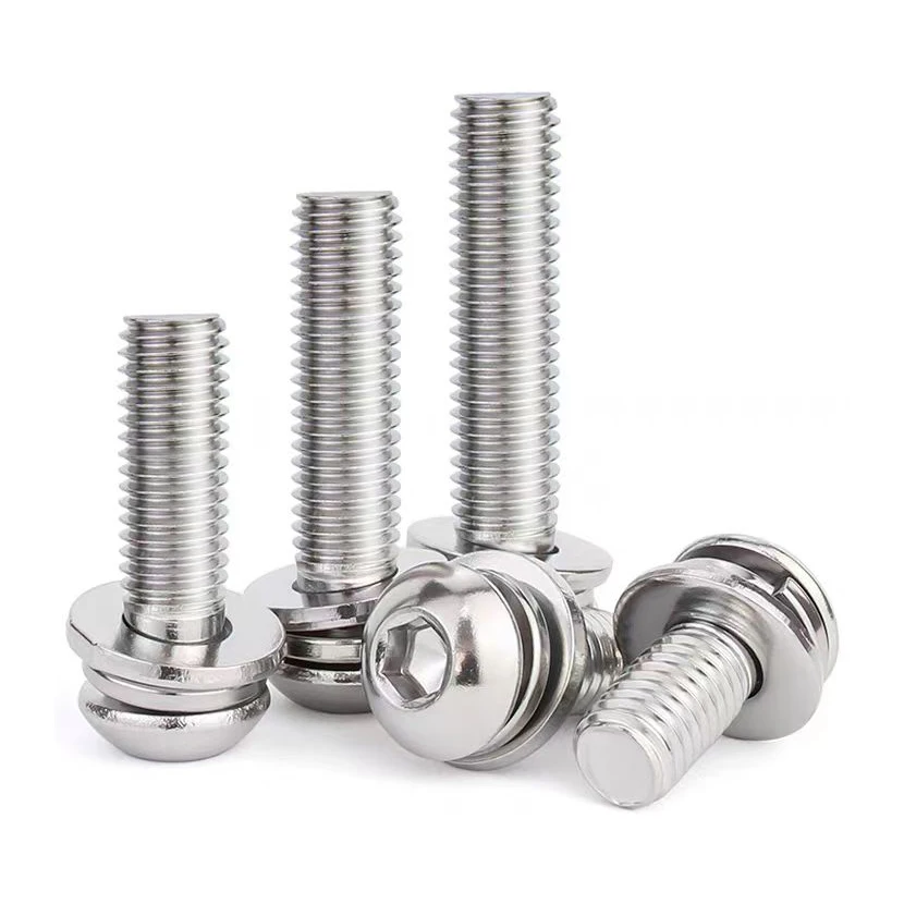 Внутренняя шестиугольная полукруглая головка плоская пружинная шайба три комбинированных винта 304 нержавеющей стали