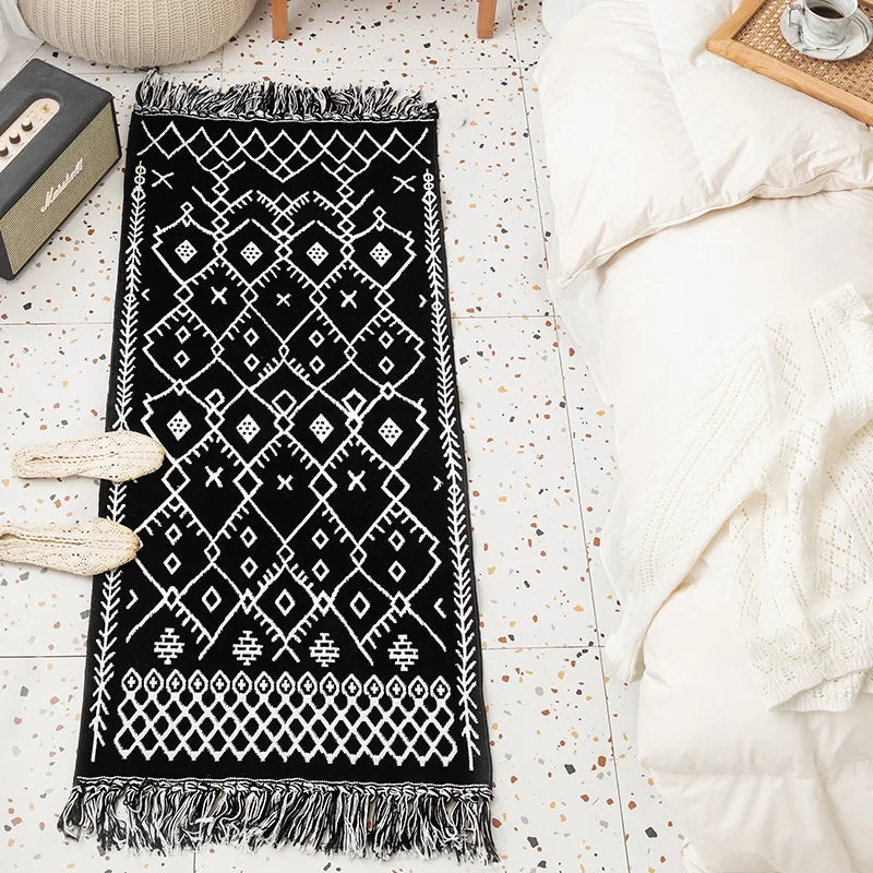 Scandinavian ethnic style cotton and linen jacquard woven carpet tassel floor mat living room sofa tatami mat