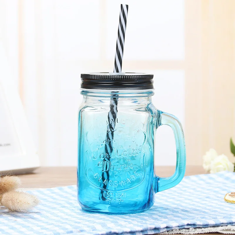 Factory direct sale glass mason cup for gift beer mug juice glasses with handle 16oz