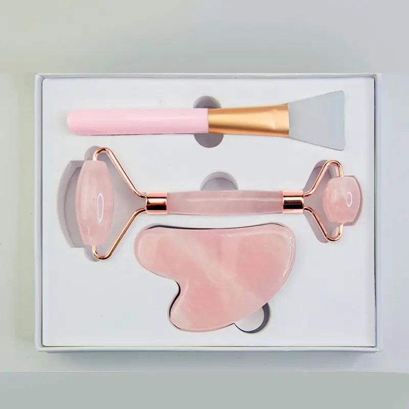 Рождественский подарок 2021 года, бесшумный массажер для лица, розовый кварц, Нефритовый роликовый массажер для лица