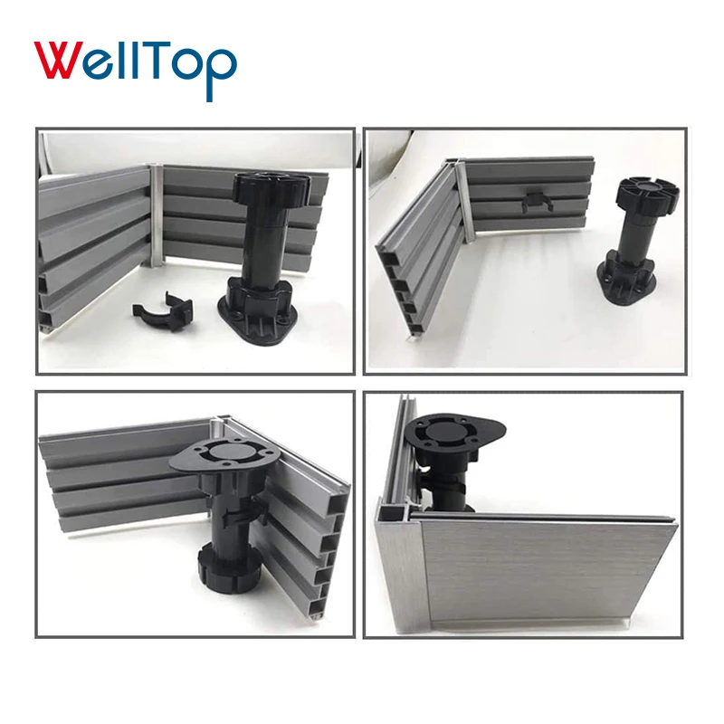 WELLTOP 06.006 Black Adjustable Plastic Table Leg Leveling Feet Plastic Furniture Legs for Cabinet Kitchen Bathroom Table
