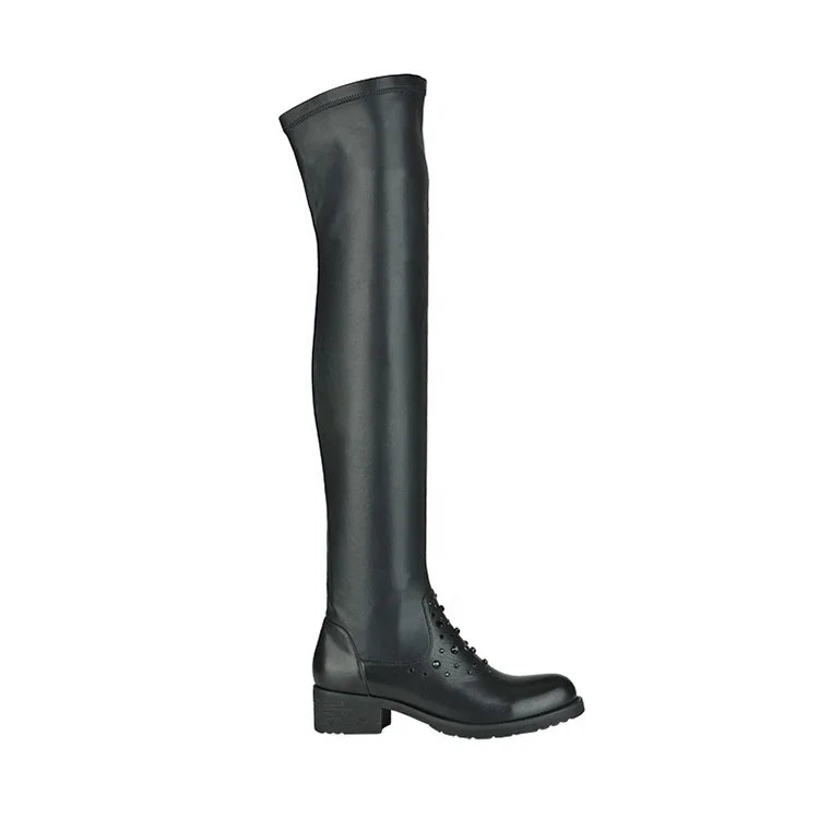 custom oem black russian winter over the knee women leather boots