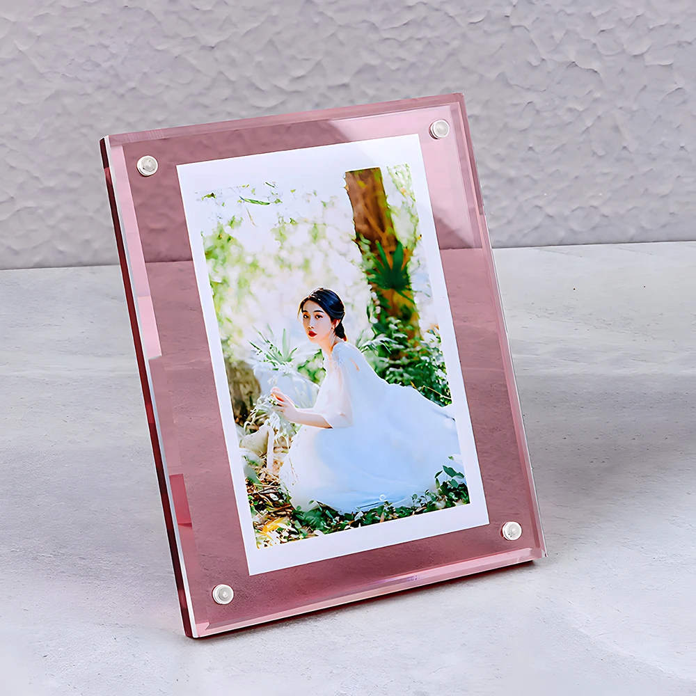 Custom Acrylic Picture Frame Clear Freestanding Magnetic Photo Frames Desktop Display Fashion Wedding Magnet Picture Frame