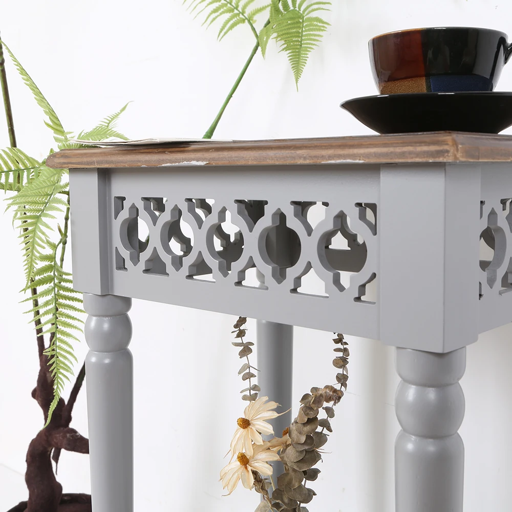 Retro Furniture Hollow Decoration Side Table Porch Table Nightstand Accent Table