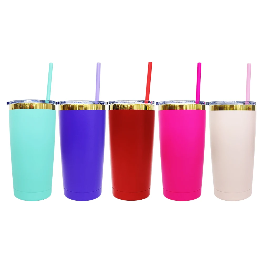 Double Wall Vacuum Insulated colorful 20oz mirror gold plated tumbler water bottle with Lid and Straw for laser engraving