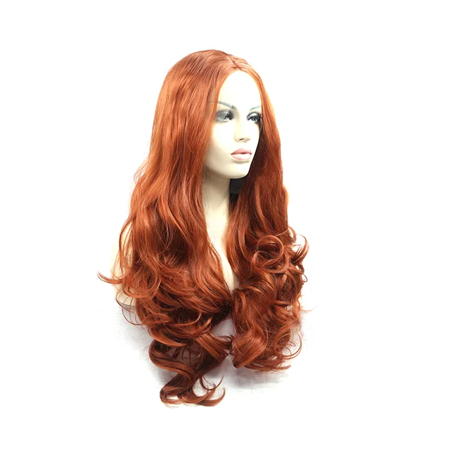 Synthetic Glueless Long Wavy Free Part Half Hand Tied Fashion Women Copper Red Lace Front Wigs