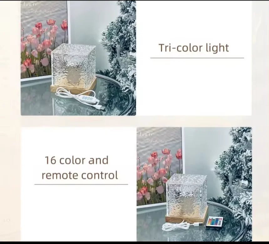 Acrylic Crystal Desk Night Light Water Cube Lamp with Ripple Effect Ambient Ambient Light for Table Lamps