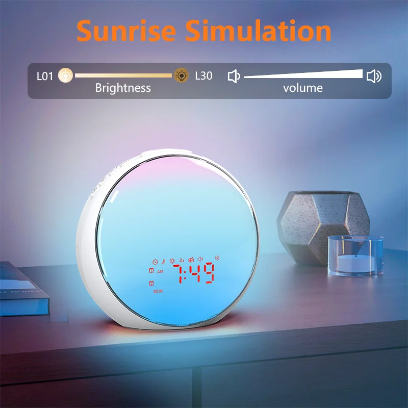 Bedroom Digital Dimmable Alarm Sunris Clock Sunrise Simulation Wake Up Light Alarm Clock