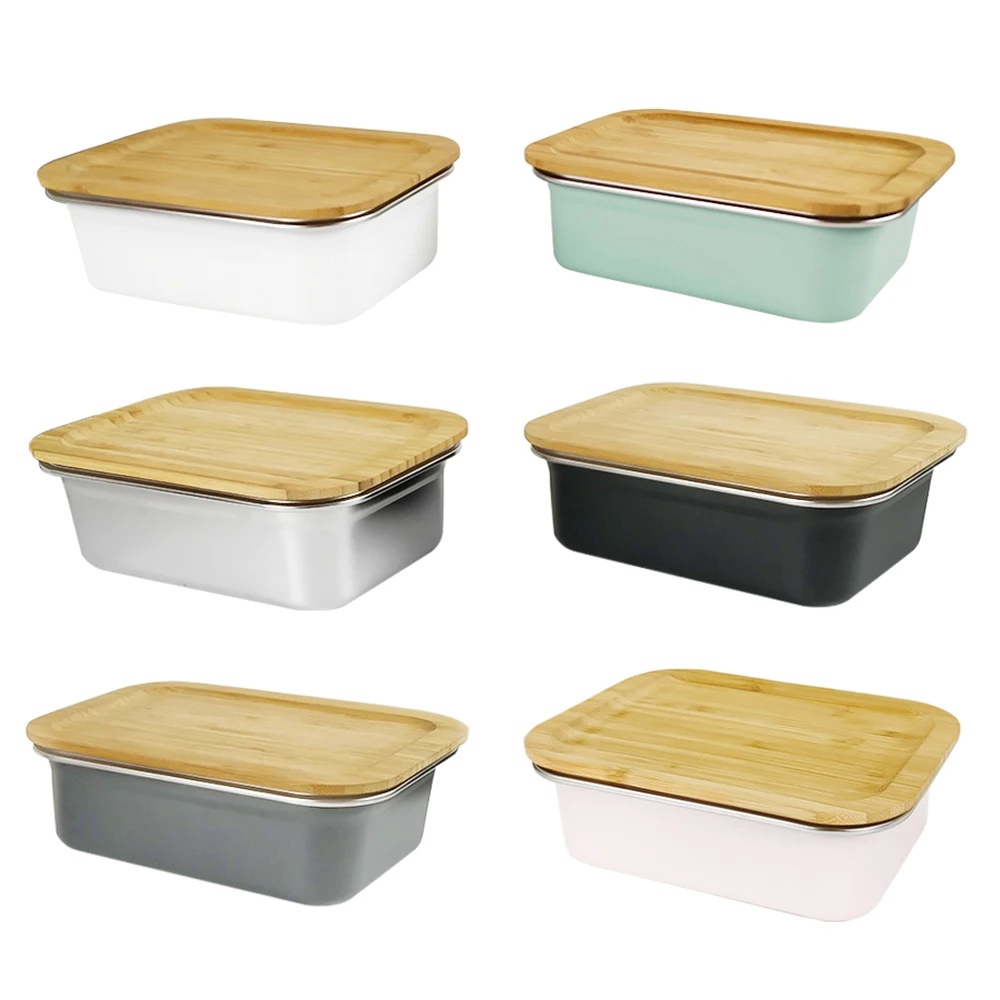 Metal stainless steel bamboo bento lunchbox kids food container